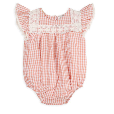 Charming Sofia Organic Gingham Bubble Romper in Blush