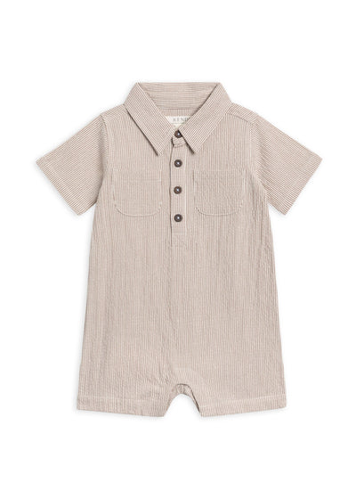 Organic Mato Seersucker Romper in Truffle color for babies 