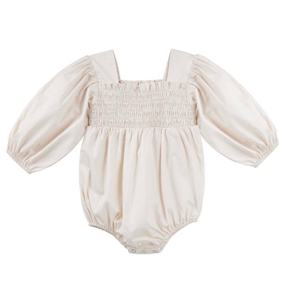 Lily Puff Sleeve Romper in Ecru, a stylish and elegant outfit for women's summer wardrobe