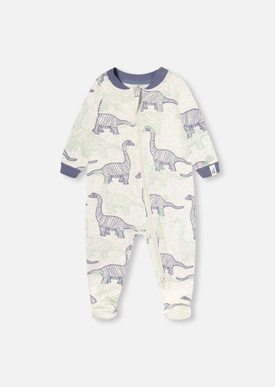 Dinosaur print organic cotton pajamas for kids with long sleeves and matching pants 