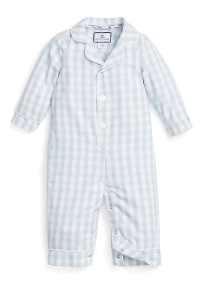Baby boy twill romper with a pocket on the back, made of moisture-wicking twill weave fabric