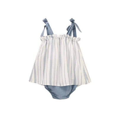 Beautiful blue and white striped dress set with matching accessories