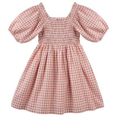 Lily Smocked Gingham Dress in Blue and White
