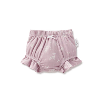 Adorable baby girl's bloomers in soft dawn pink with delicate willow floral pattern